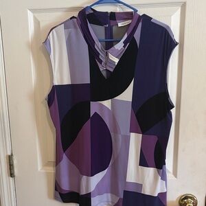 Calvin Klein Collection Purple and Black Geometric Blouse